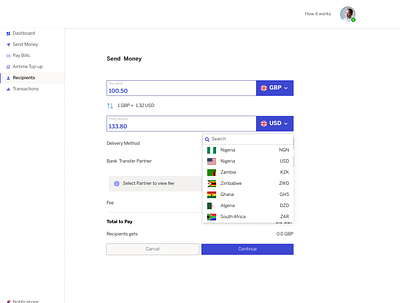 remittance web app design product design ui user interface design ux