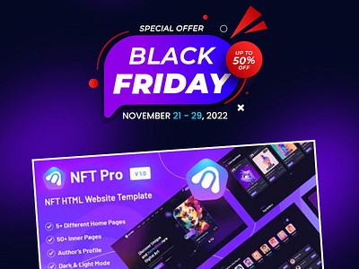 NFT Marketplace Black Friday 50% Offer This Template bitcoin black blackfriday blockchain crypto cryptocurrency dreamit friday html marketing nft nft marketplace offer templatemonster theme trading website wordpress