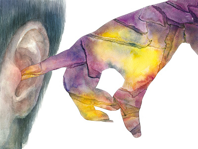Illustrations for the book "One Arm" book collage ear editorial erotic hand light night novel purple watercolor yellow