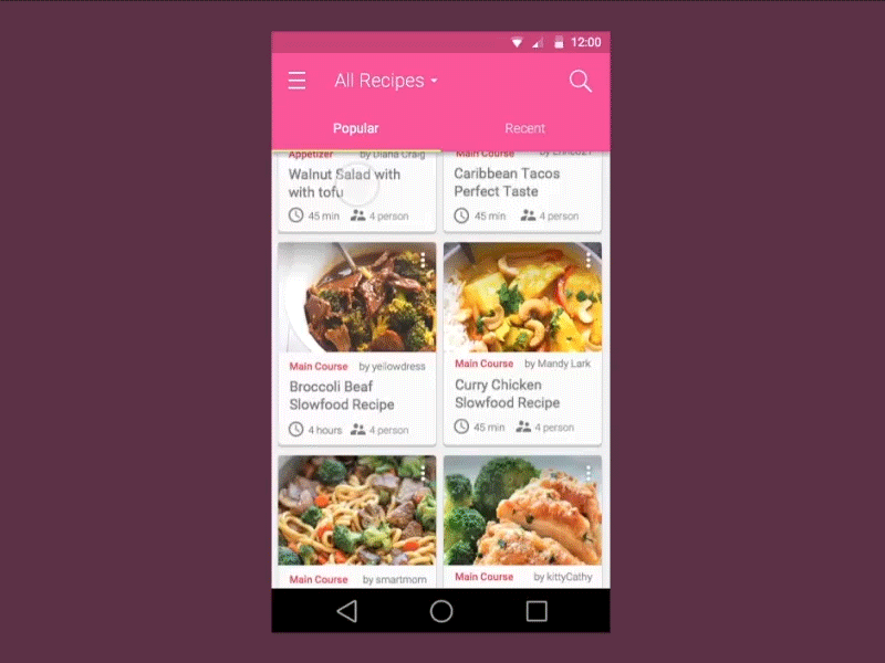 Recipe App (Search) android animation app cook food gif principle recipe thanksgiving turkey ui