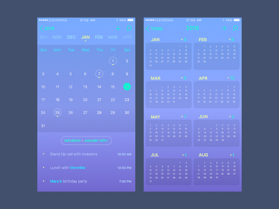 Calendar for iOS app blue calendar date day ios month ui