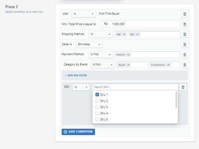 Adding Conditions ecommerce indonesia internal platform