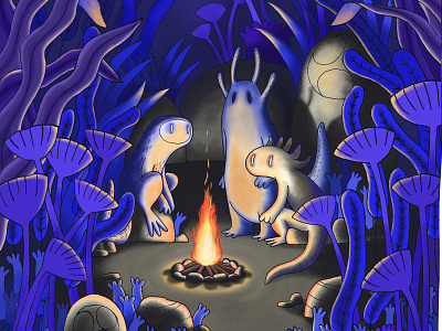 Campfire with Bande de Sauvages bandedesauvages campfire digital illustration digital painting fire forest illustration ink monster nature photoshop