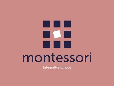 Montessori School Logo basic forms blue flat flat design geometric geometric forms geometric logo inclusion logo logo design montessori rectangle rectangles school typography white