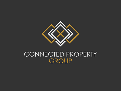 Connected Property Group Logo basic geometry geometric geometric logo gold logo logo design property real estate real estate logo rectangles squares typography white