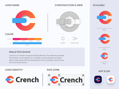 Crench Logo branding clean logo creatie creative logo design gradient gradient logo graphic design grid grid logo icon iconic logo illustration logo logo design minimal minimal logo modern logo vector wrench logo
