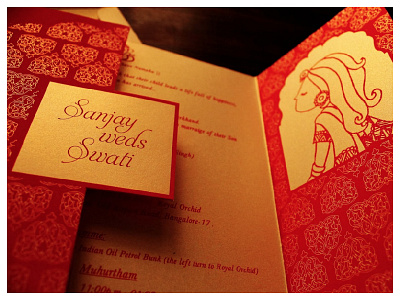 Sns desi pattern illustration jhorokha print making red and gold screen printing wedding card