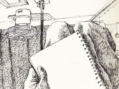Alone In Train illustration pen and ink sketch travel