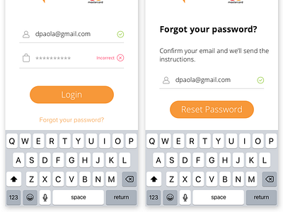 Login error and forgot password screens
