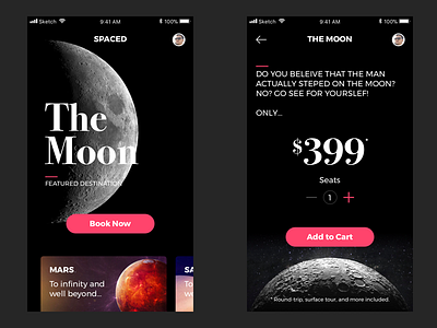 First screens of the #SPACEDchallenge app app black dann petty ios iphone mobile moon space spacedchallenge travel