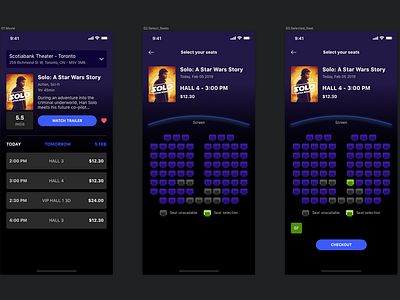 Design test for TheScore app application design dpaola interface ios iphone mobile movie movie app movie booking seat seats ticket ticket app ticket booking tickets ui ux