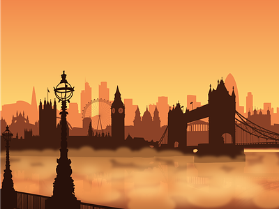 London Silhouette city london биг бен достопримечательности закат иллюстрация рассвет река силуэт тауэрский мост темза туман