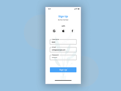 Sign up screen