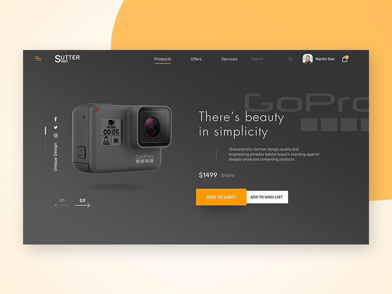 Suttershot website landing page UI design modern minimalist photoshop webpage landing website camera ux ui
