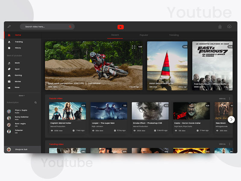 YouTube Webpage redesigned freelancer illustrator photoshop webpage uiinspiration design uiux modern minimalist youtube