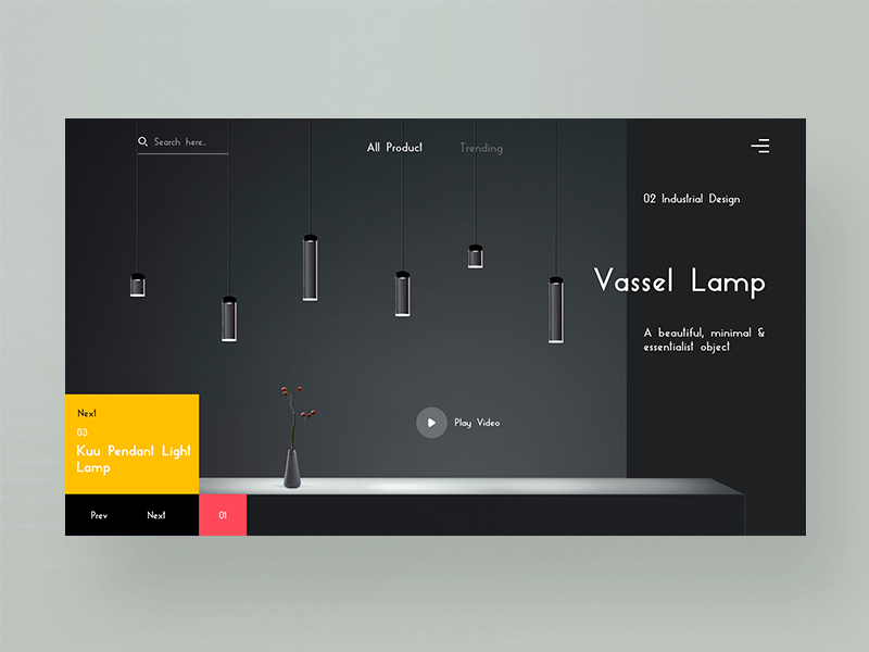 Vessel Lamp Website UI design illustrator photoshop inspiration uidesign wireframing dailyui ux ui webdesigner designinspiration webdesign userinterface
