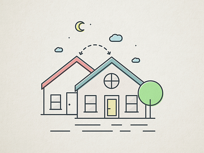 Houses apt clouds flat house hyper island lines moon tree try vector window