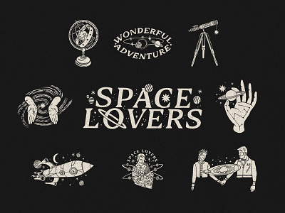 Space Lovers - Branding Sheet branding design handmade branding illustration logo typography wedding