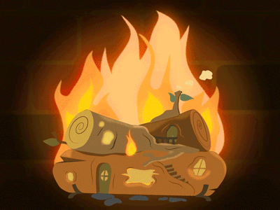 Happy Holidays! animation brown elves fire gnomes holidays house log motion graphics parachute yule log