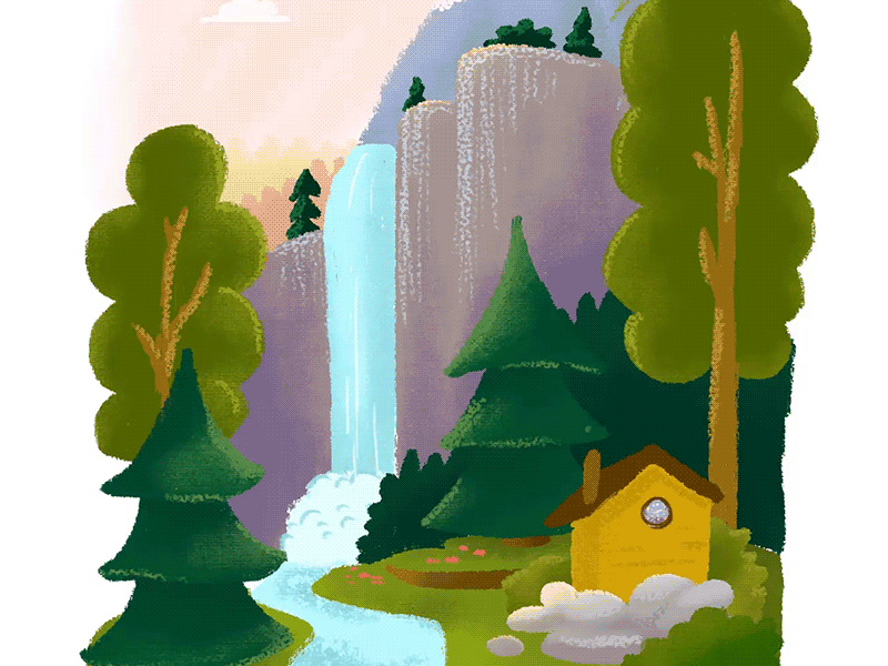 Love Your Parks animation green illustration motion national park nature painting parks trees waterfall wip