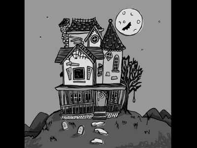 Spooky animation black and white cel ghost halloween haunted house house illustration ipad pro loop motion graphics spooky
