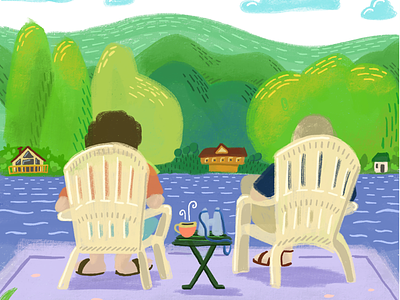 Lake Time flat illustration lake nature painting procreate relax sketch travel trees vacation