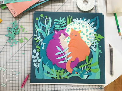 Cats in the Jungle cat illustration kitty papercraft wip