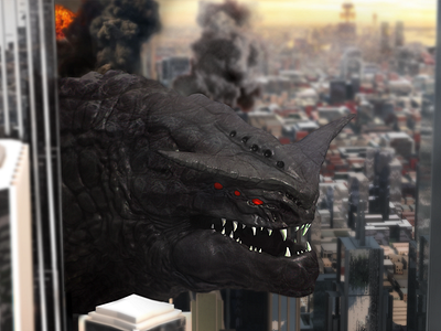 Bahamut 3d c4d city depth destruction dof fire monster photoshop smoke