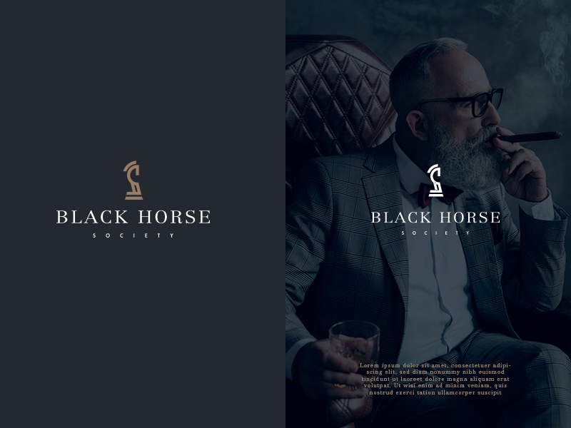 Black Horse Society - Branding Logo Concept chess horse logo minimal horse minimal logo black horse horse logo branding logo design