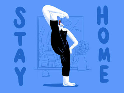 STAY HOME character corona illustration photoshop standingsplits stayhome yoga
