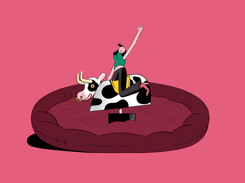 House of Fun bull cow crash girl mattress ride