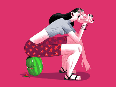 Summertime Sadness character character design girl girl illustration illustration pink sadness summer summertime sunglasses watermelon