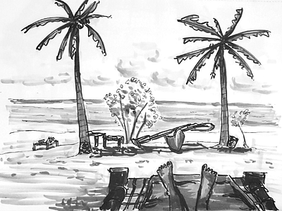 Beach View africa black copic drawing markers paper pen sketch sketchbook sketching white zanzibar