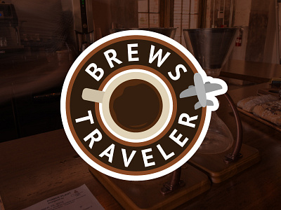 Brews Traveler badge coffee logo plane travel vector