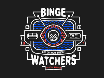 Binge Watchers crest skull tv
