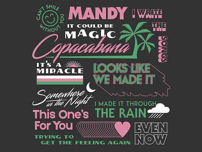 Barry Manilow Song Titles Tee apparel band merch merch typography