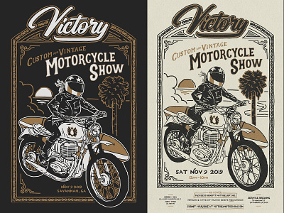 VICTORY MOTO SHOW apparel babe hand drawn illustration motorcycle poster surf vintage