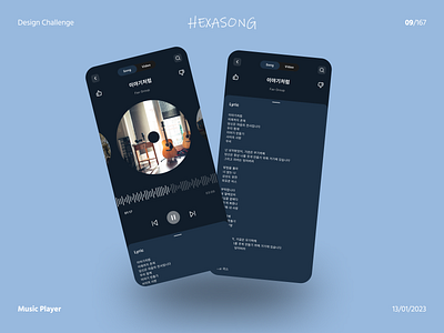Design Challenge Day 9 | Music Player - Hexasong blue dark blue dark mode dark music dark song design design song design ui music music player play song play song with me song ui ux