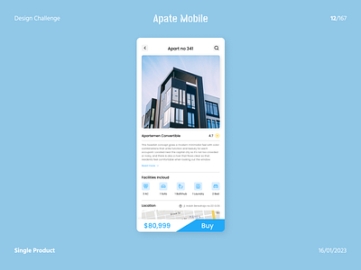 Design Challenge Day 12 | Single Product - Apate Mobile apartement buy apartement mobile apartement ui apartment apate blue design design apartement design ui mobile apartemenet ui ui ux ux