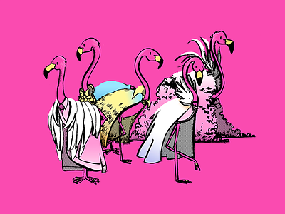 Flamboyance of Flamingos anthropomorphic birds capes flamingos pink