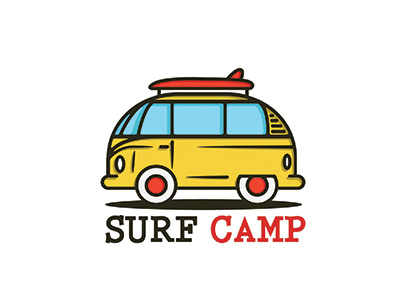 Surf Cump bus camp illustration logo surf