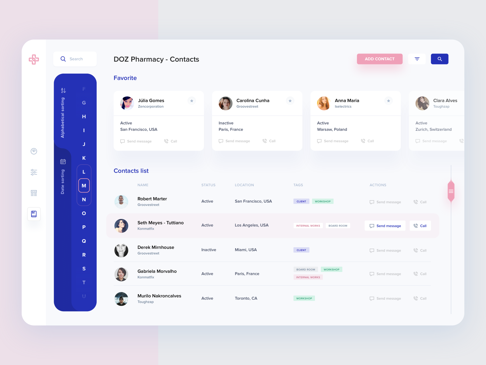 Pharmacy App Calendar - the list of contacts by Łukasz Samiec on Dribbble