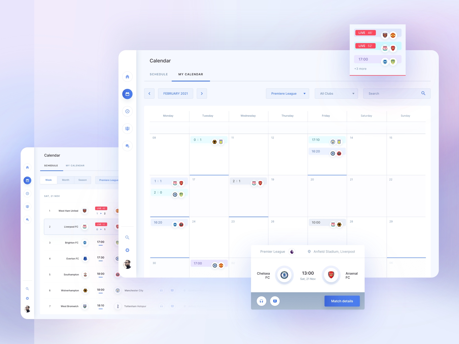 LineUp App - The matches schedule by Łukasz Samiec on Dribbble
