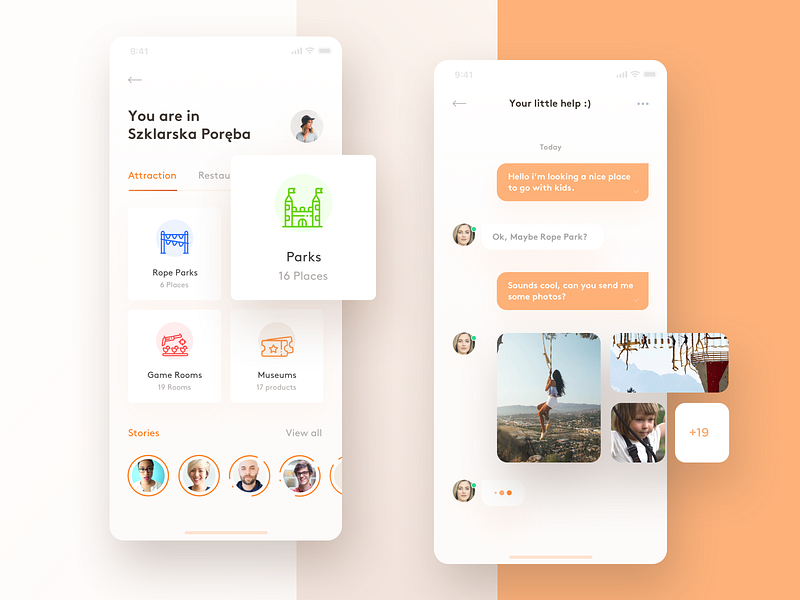 Travelers app with live chat by Łukasz Samiec on Dribbble