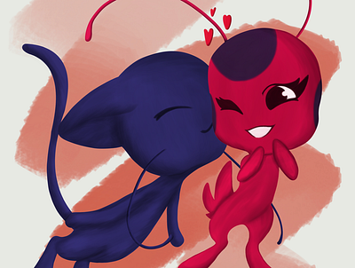 Plagg & Tikki animation cartoon chatnoir design digitaldraw draw drawing illustration ladybug love loving plagg tikki