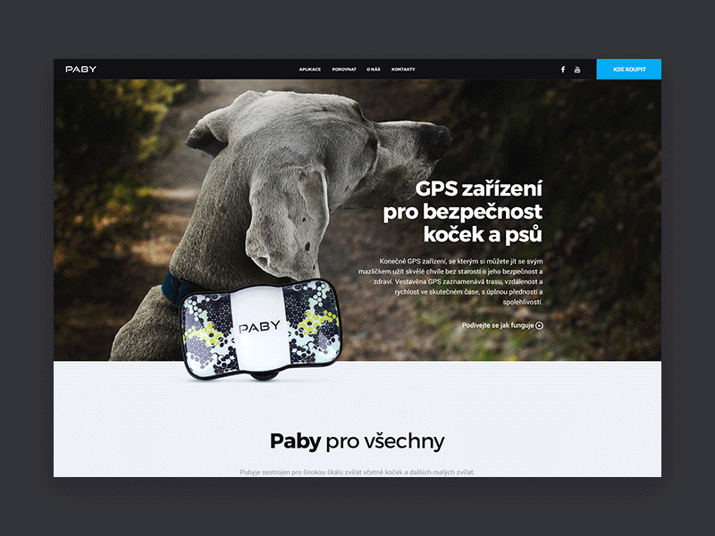 Paby - GPS tracker - Webdesign dog gps landing page microsite one page design pet pets ui ux web webdesign
