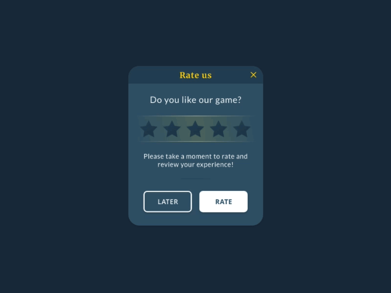 Daily UI #06 — Pop-Up / Overlay 016 blue dailyui game ui overlay pop up rate rating stars ui