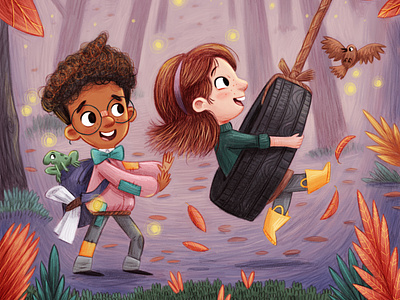 The Tire Swing art autumn book character design children childrens childrens books childrens illustration illustration kid lit kidlit kids kids book painting picture book story storybook woodland