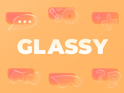 Glassmorphism big icons glass glassy icons juicy orange