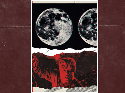 Spooky Post 02 collage full moon halloween postcard postcard design wolfman